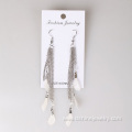 Tiny Feather Alloy Chain Tassel Feather Earrings For Lady